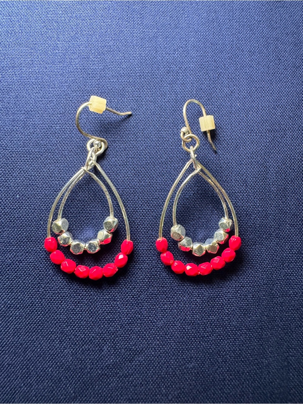 Vera Bradley Silver Teardrop Earrings with Bright Pink Beads